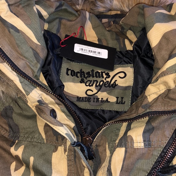 NWT Rockstar & Angels Removable fur hoodie jacket camouflage army - Picture 12 of 16